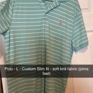 Ralph Lauren Teal and White Striped Polo